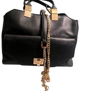 Ann Taylor black leather top handle satchel
